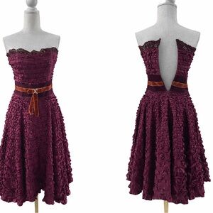 D&G Deep Red Strapless Midi Dress with Velvet and Lace